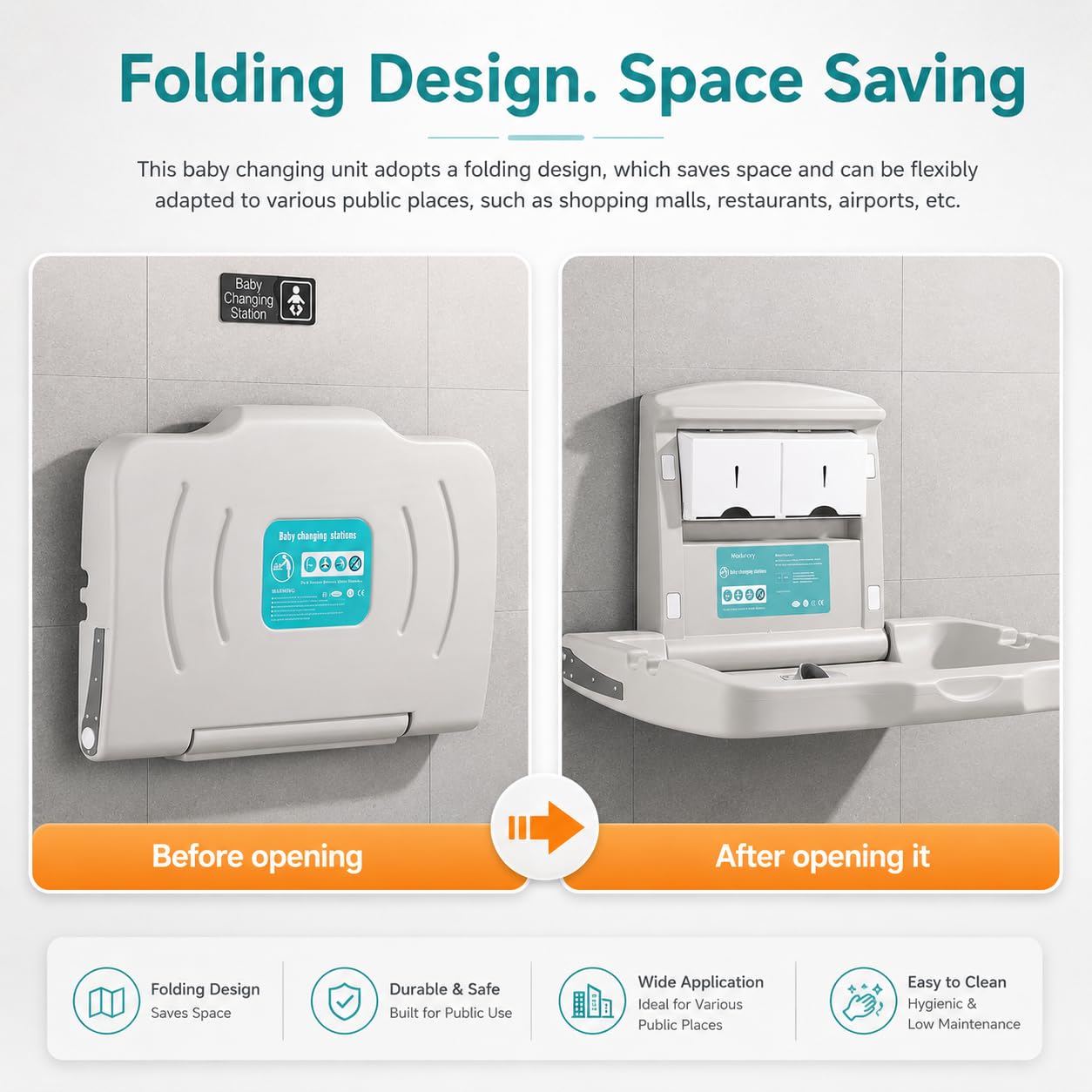 Modundry Wall Mounted HDPE Fold-Down Baby Changing Station