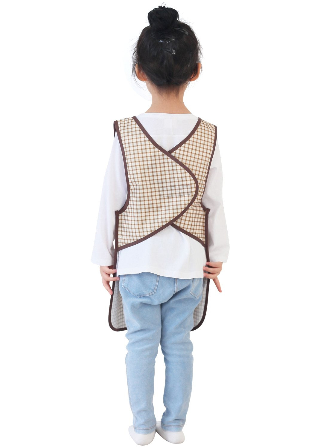 Plie Kids Painting Apron – Waterproof Art Smock for Toddlers & Preschoolers, Messy Play, Baking, Crafts, Cooking, Sensory Activities, Mealtime (Ages 1–10), Brown Check (18-M)