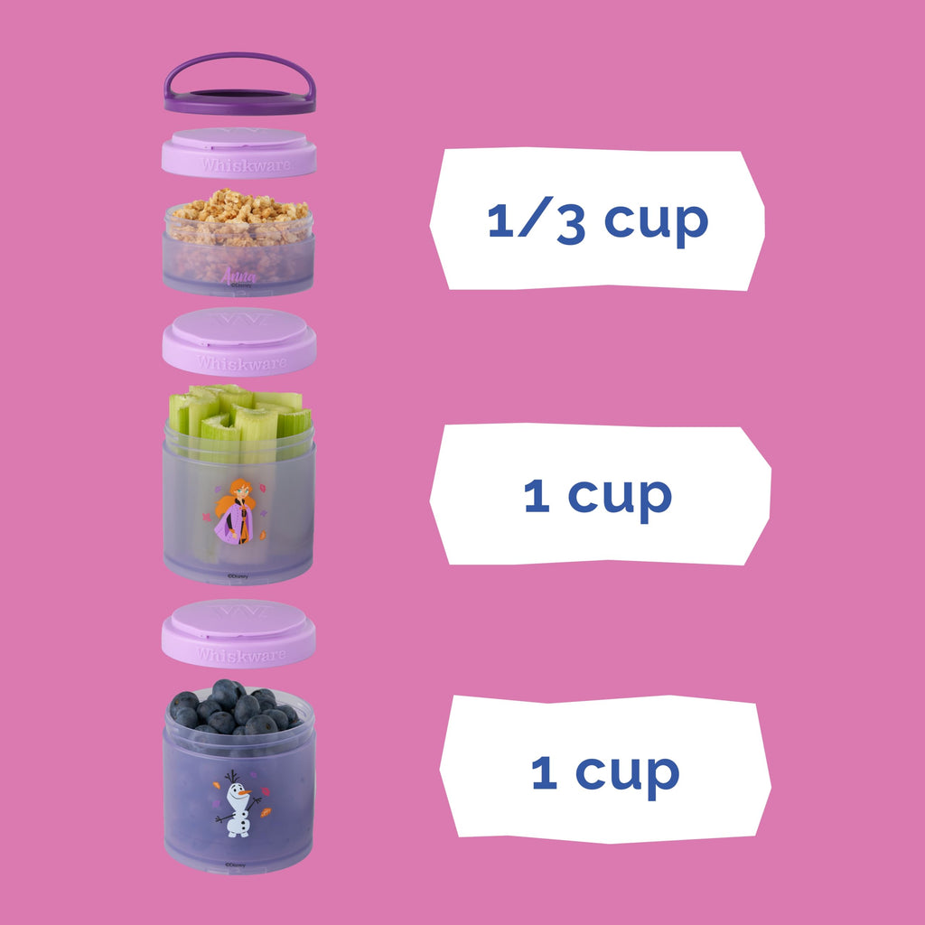 Whiskware Disney Princess Frozen, Stackable Snack Containers for Kids, Durable Food Storage Containers for Daycare, Car, and Airplane Travel, Dishwasher Safe, Anna and Olaf