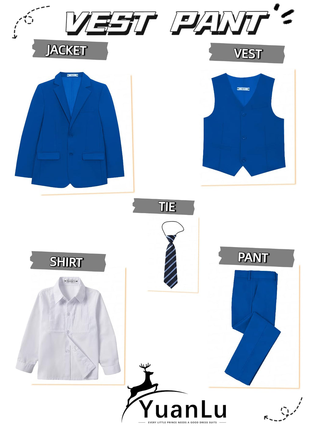 YuanLu Toddler Tuxedo Slim Fit Boys Suits Size 8 Kids Royal Blue Outfit