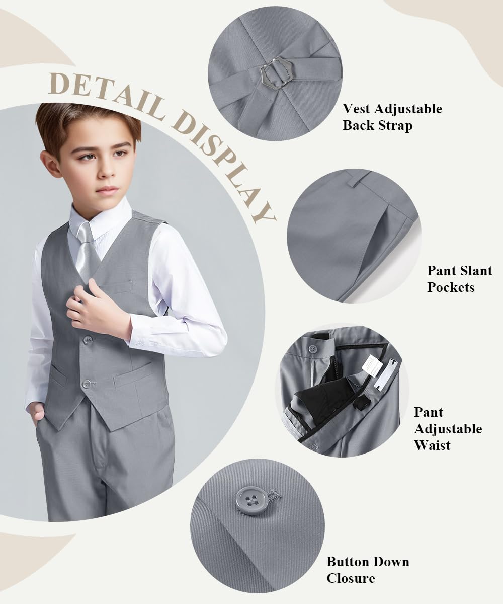 Boys Suit Kids Boy Light Gray Suit Tuxedo Outfit Vest and Pants Set Size 8