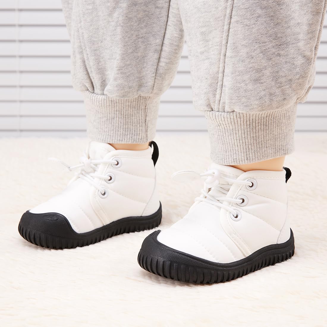 BMCiTYBM Baby Snow Winter Boots Boys Girls Shoes Non Slip First Walking Infant 6 9 12 18 24 Months White Size 6-12 Months Infant