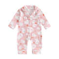 Balaflyie Baby Girl Button Down Pajamas Romper One-Piece Jumpsuit Long Sleeve Sleeper Infant Sleepwear (Ghost&Pink,0-3 Months)