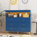 Babevy Changing Table Dresser with Drawers, Baby Dresser with Changing Table Top, Power Outlet, LED Light & Metal Feet, Diaper Changing Station Nursery Organizer for Infants Newborn (Blue)