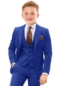Boys Formal Suits 4 Piece Royal Blue Slim Fit Suit for Boys Wedding Prom Tuxedo Dresswear Blazer Vest Pants Set with Tie Size 8