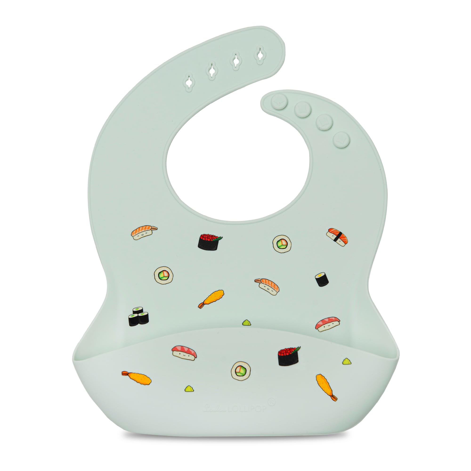 Loulou Lollipop Waterproof Silicone Feeding Bib for Babies & Toddlers, Catch-All Pouch, Easy Clean, 3–36 Months – Sushi