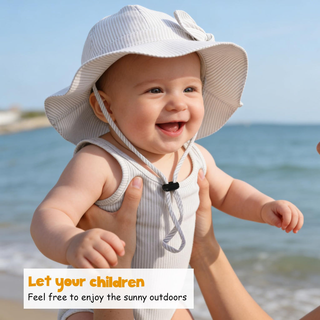 Baby Girl Sun Hat with UPF 50+ Outdoor Adjustable Beach Hat with Wide Brim Bucket Hats (2-3岁)