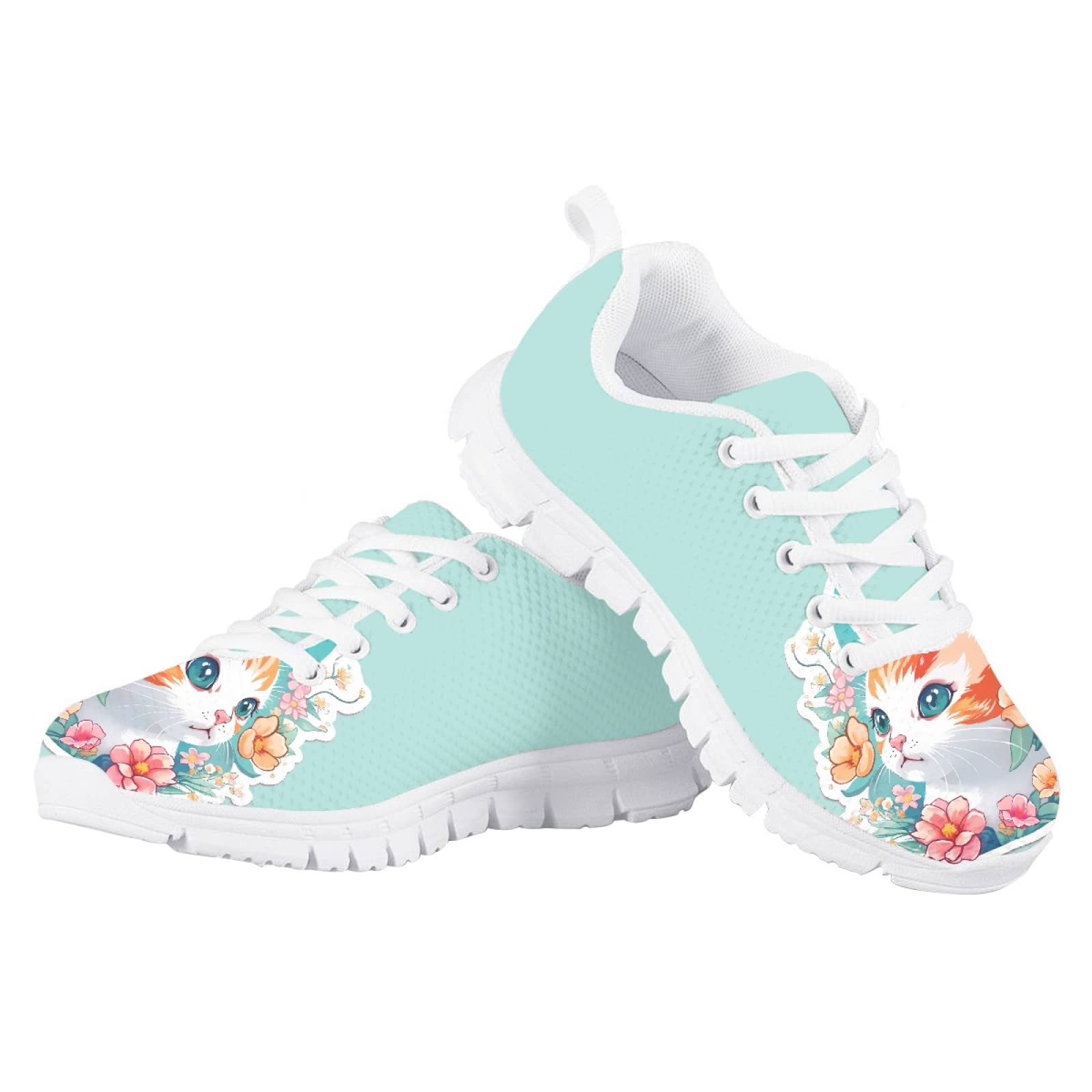 MARSVOVO Toddler Girl Slip On Sneakers Lightweight Breathable Athletic Slip On Girl Running Shoes Comfortable Classic Lace-up Resistant Tennis Sport Shoes Cute Cat Flower Design Size 4 US
