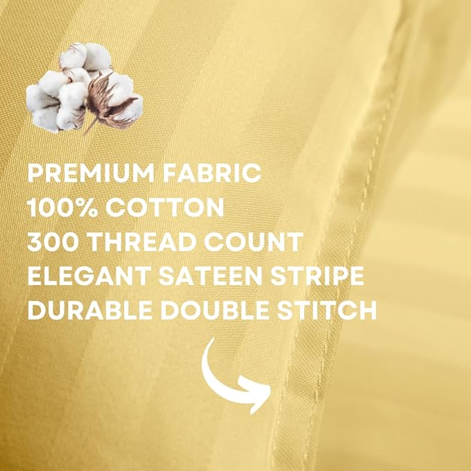 kinder Fluff Kids Pillows (2Pack) 13x18in - Small Pillow for Kids Age 2+, 100% Cotton Sateen Stripes Shell 300T, Down Alternative Fill, Machine Washable - Children & Travel Cushion - Yellow - S