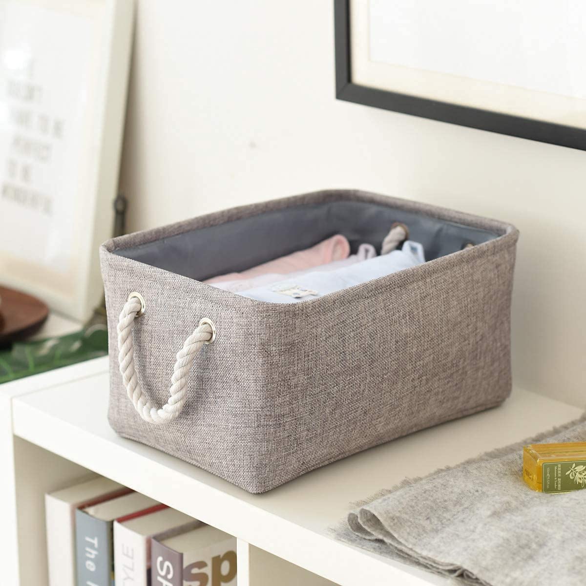 Sacyic Storage Basket Fabric Sturdy Canvas Storage Bins Organizer with Handles for Clothes and Storage Foldable Storage Boxes Cubes