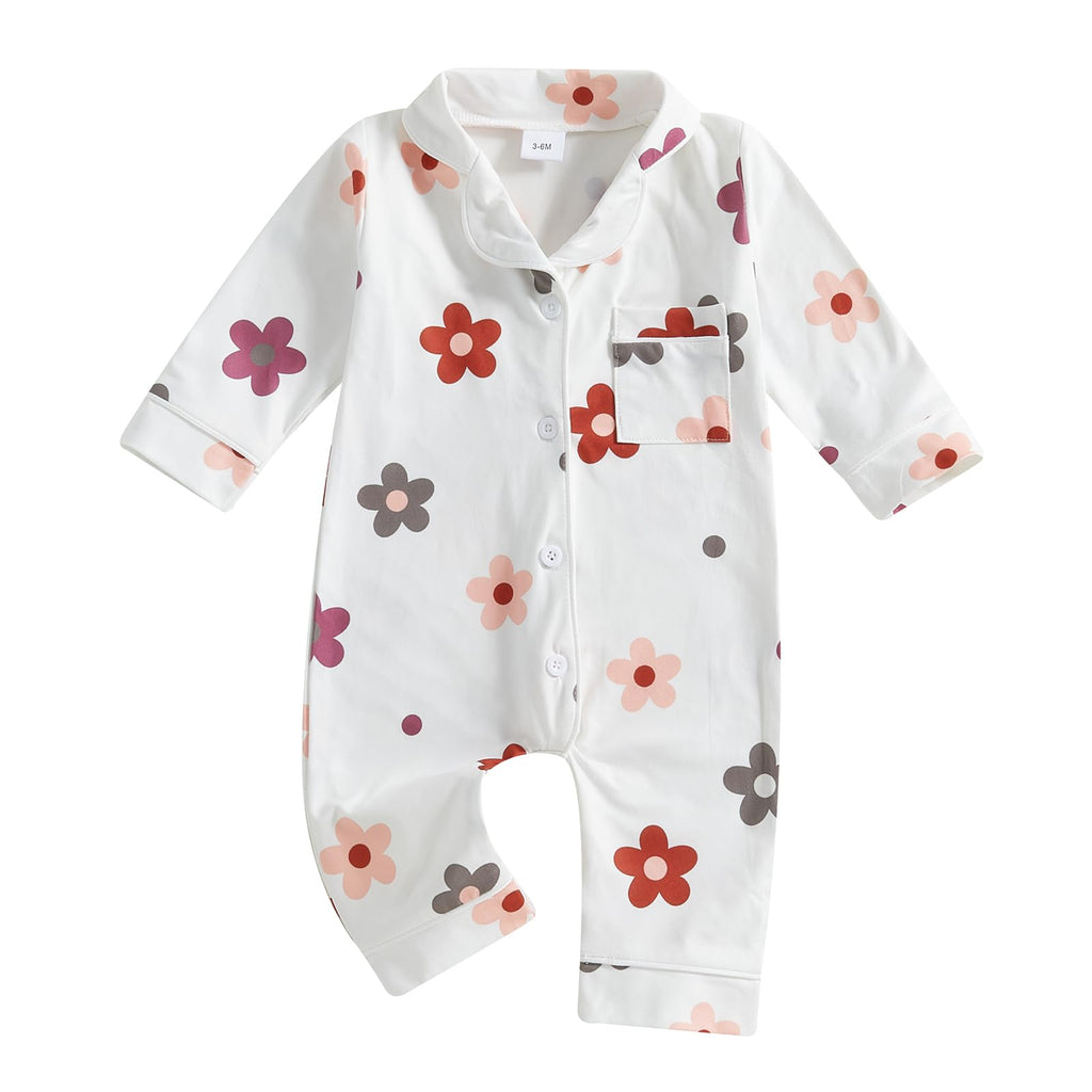 Balaflyie Baby Girl Button Down Pajamas Romper One-Piece Jumpsuit Long Sleeve Sleeper Infant Sleepwear (Daisy&White,18-24 Months)