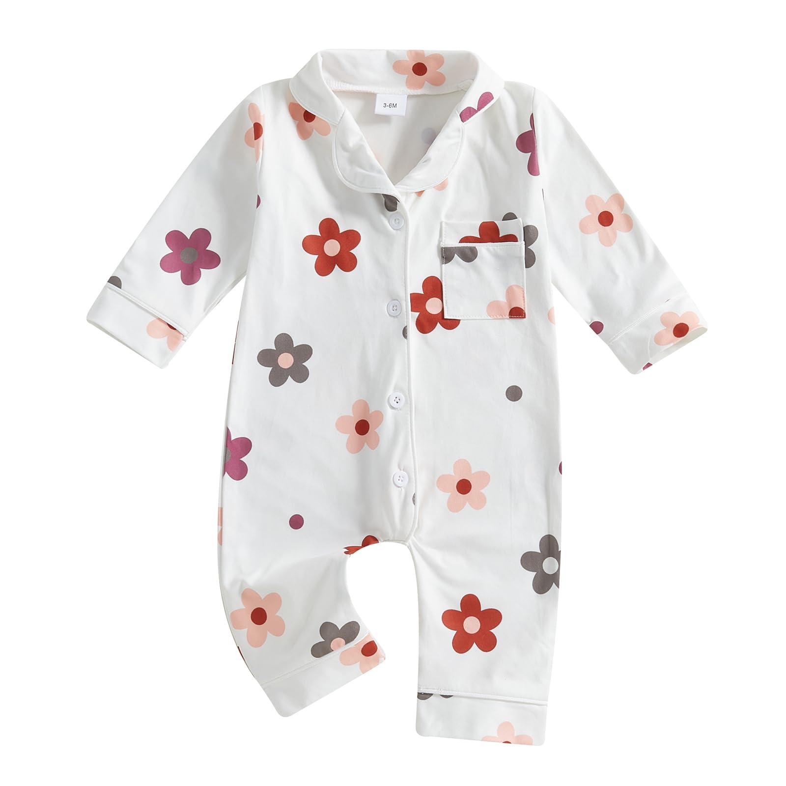 Balaflyie Baby Girl Button Down Pajamas Romper One-Piece Jumpsuit Long Sleeve Sleeper Infant Sleepwear (Daisy&White,18-24 Months)