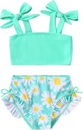 Toddler Swimsuit Girl Color Block Stripe Swimwear Baby Girl Summer Beach Bathing Suits Bikini Set with Ruffled Edges
