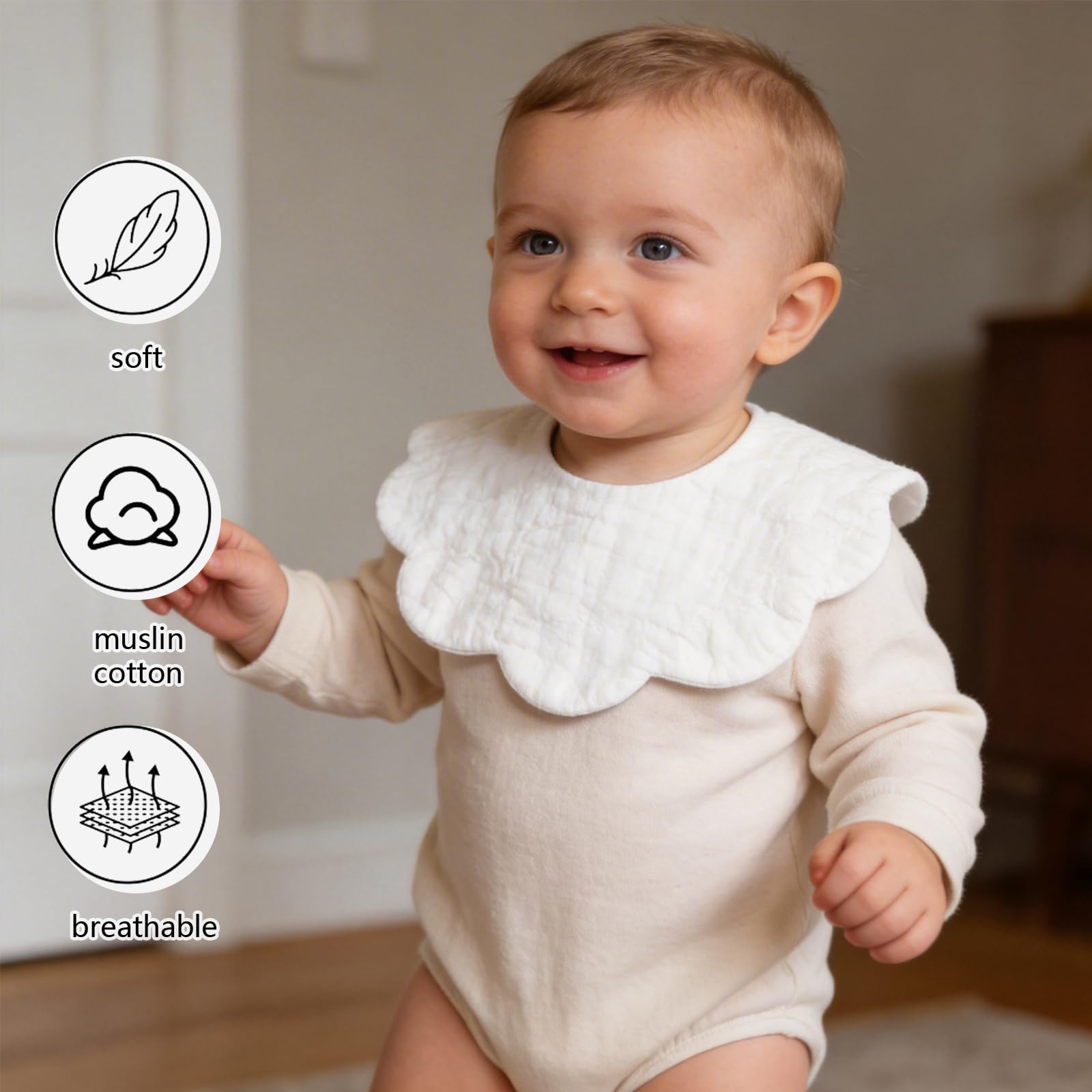 DOSMINE Organic Cotton Muslin Baby Bibs 10 Pack Absorbent Adjustable