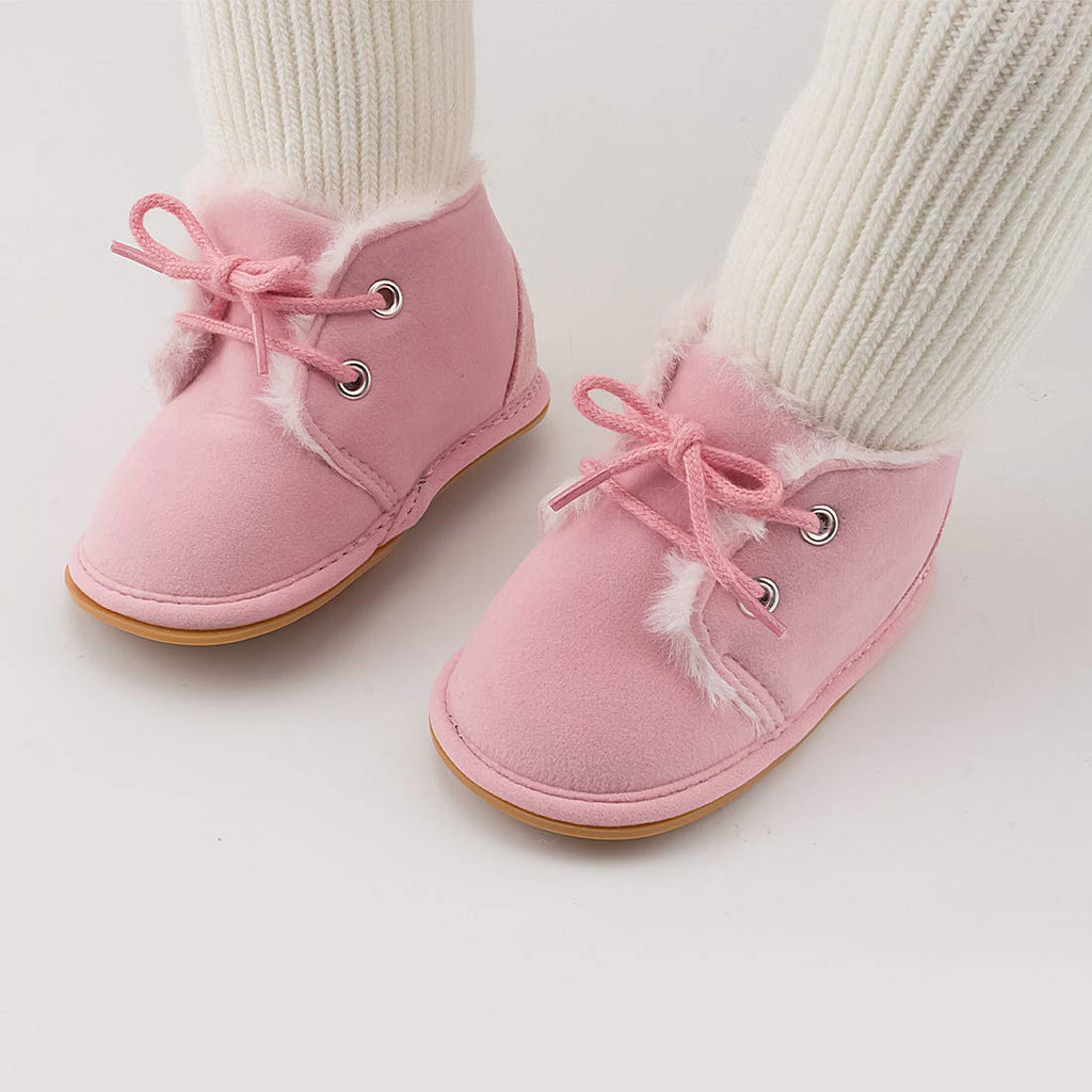 Zoolar Baby Unisex Warm Snow Boots Newborn Leather Fur Lace Up Ankle Anti-Slip Rubber Texture Sole Toddler Prewalker Winter Crib Shoes