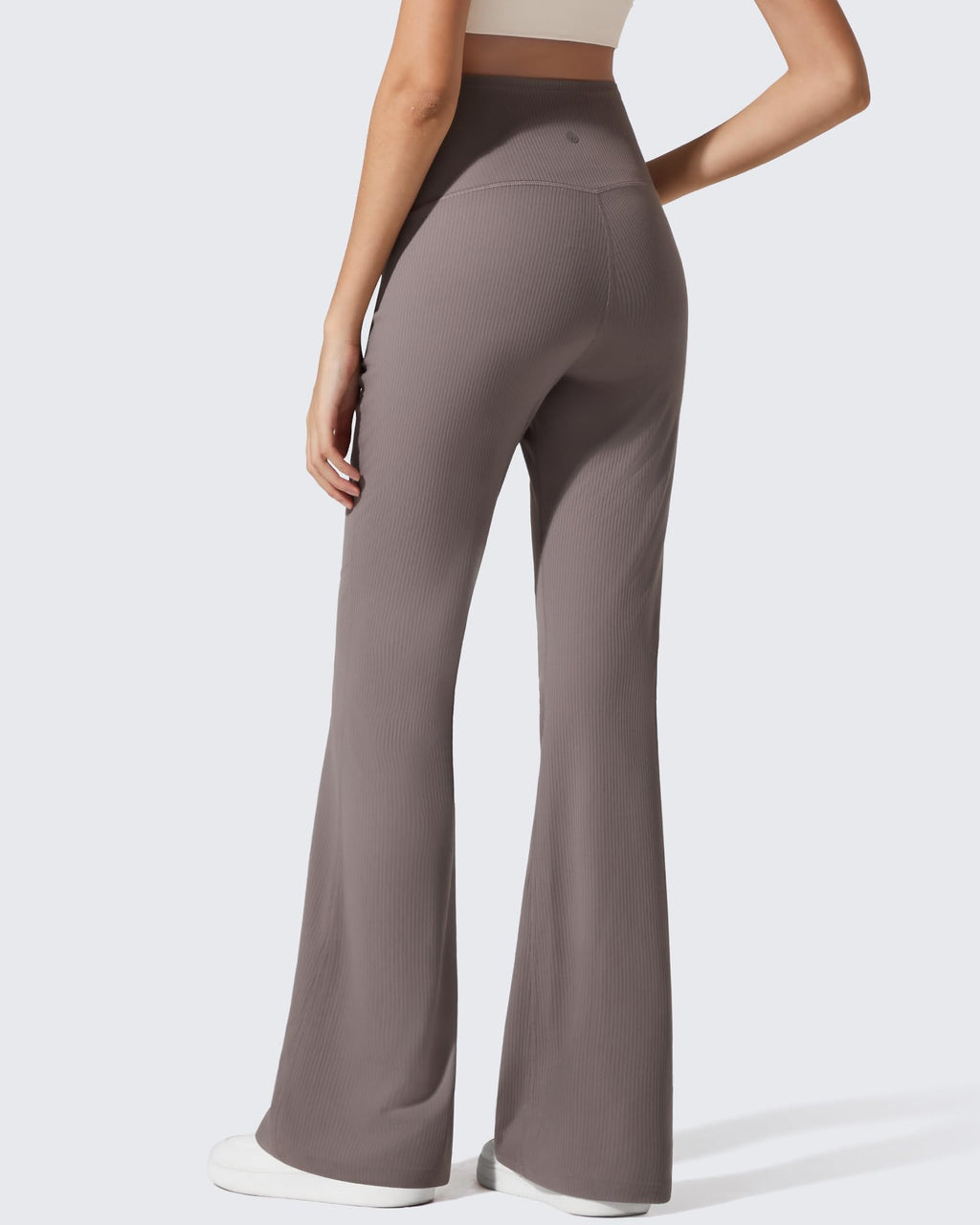 G4Free Pregnancy Leggings with Pockets Maternity Flare Pants Over The Belly Comfortable Bell Bottom Trousers(Taupe,L,Tall)