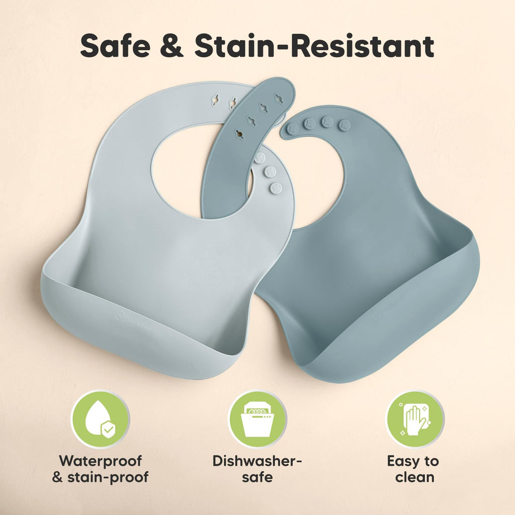 KeaBabies 2-Pack Silicone Bibs for Babies, Toddlers Girl, Boy (Alps)