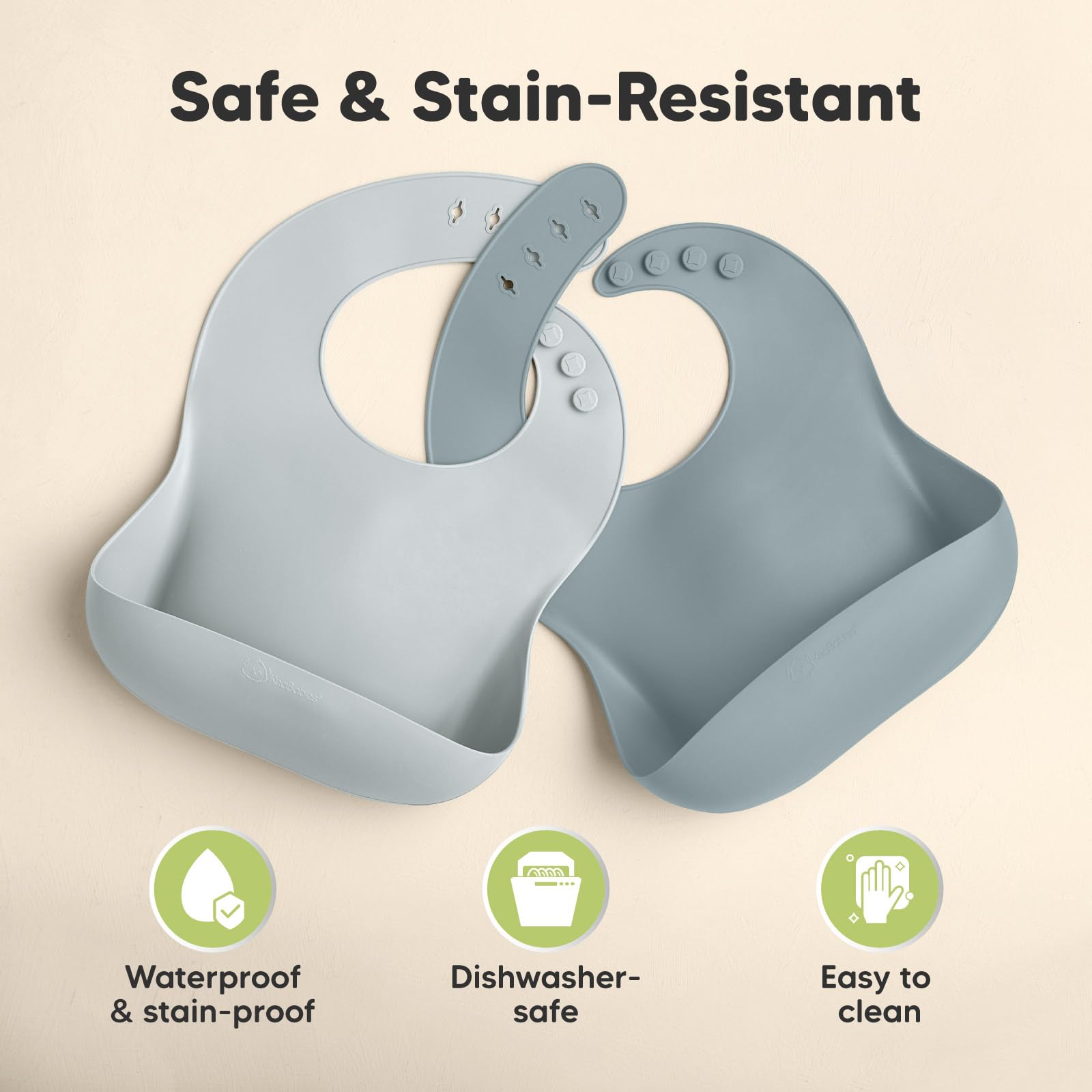 KeaBabies 2-Pack Silicone Bibs for Babies, Toddlers Girl, Boy (Alps)