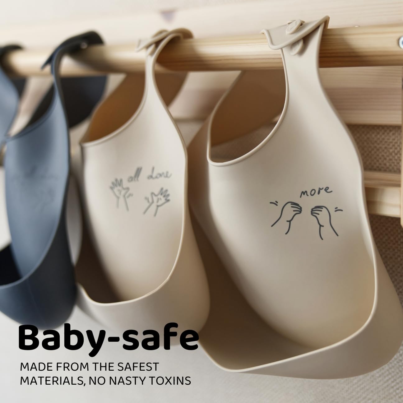 APLAINR Silicone Baby Bib with All Done Sign, Baby Sign Language, Oat Cream
