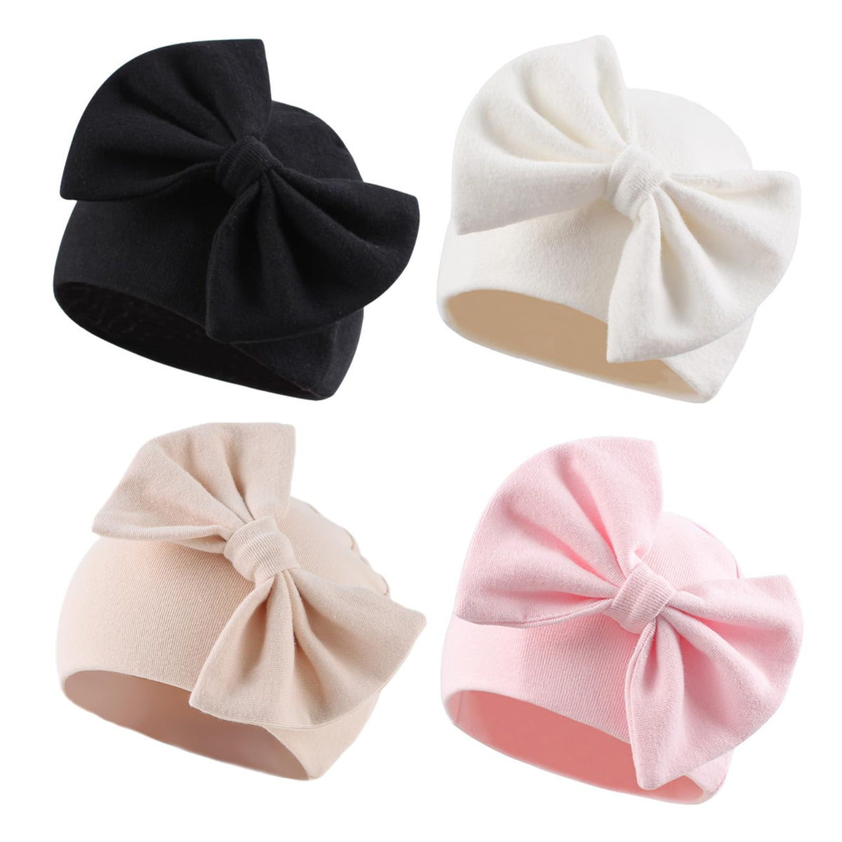 Bamery Newborn Baby Girl Hat Cotton Baby Bow Beanie Preemie Hats Spring Infant Hats for Girls 0-12 Months (US, Age, Preemie, 4PACK-B)