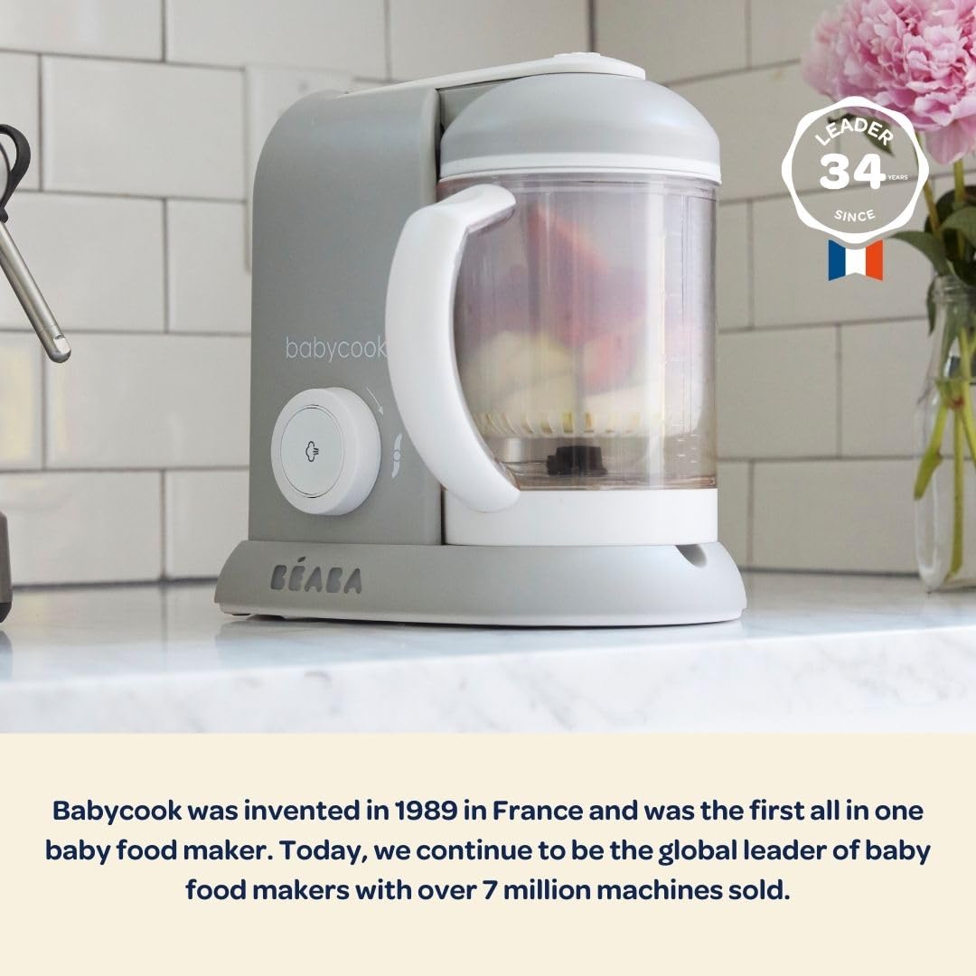BEABA Babycook Solo 4 in 1 Baby Food Maker, Puree Steamer and Blender for Purees, Grinder with Auto Steam Cooking, Lrg Capacity 4.5 Cups 27 Servings in 20 Mins, Oat
