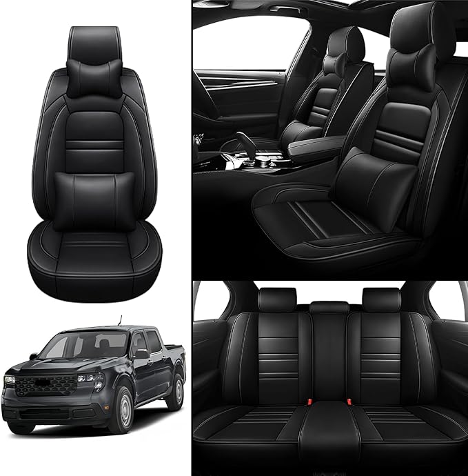 Car Seat Covers for Ford Maverick 2022-2025 | 5-Seats Seat Covers, Waterproof Seat Protectors, Automotive Seat Covers (Full Set with Pillow,Black)