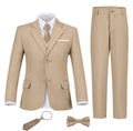 Fxzpiodi Suit for Boys Slim Fit Wedding Outfit Suit Size 2-20 Kids 6 Piece Tuxedo Solid Formal Dresswear of Jacket Vest Pants Shirt and Tie Khaki 14