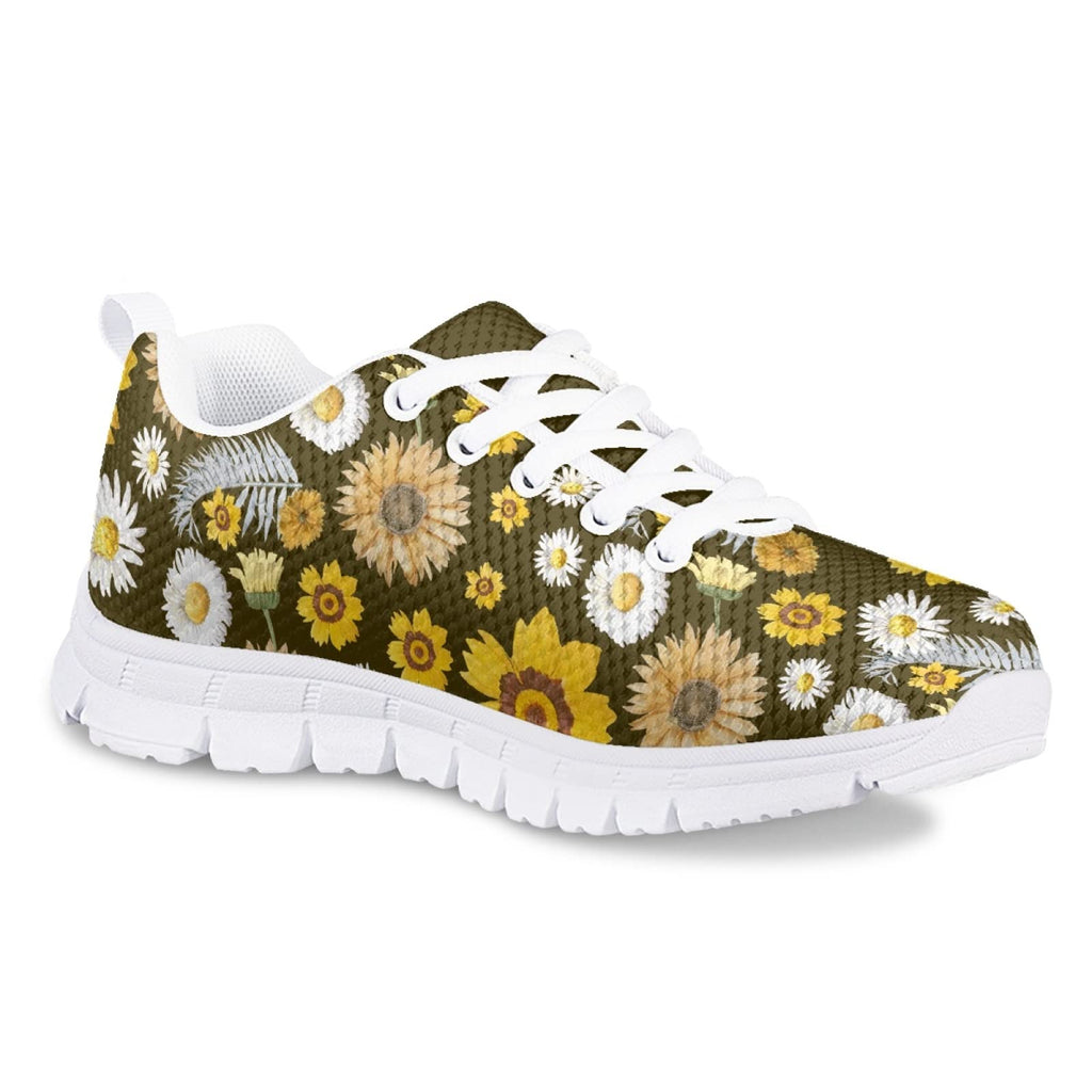 MARSVOVO Boy Girl Sneakers Lightweight Breathable Athletic Flexible Pre Walking Shoes for Boy Girl Classic Comfortable Resistant Sport Shoes Beautiful Turquoise Daisy Printing Size 3 US