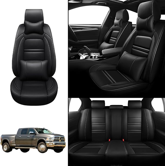 Car Seat Covers for Dodge ram 3500 2004-2011 | 5-Seats Seat Covers, Waterproof Seat Protectors, Automotive Seat Covers (Full Set with Pillow,Black)