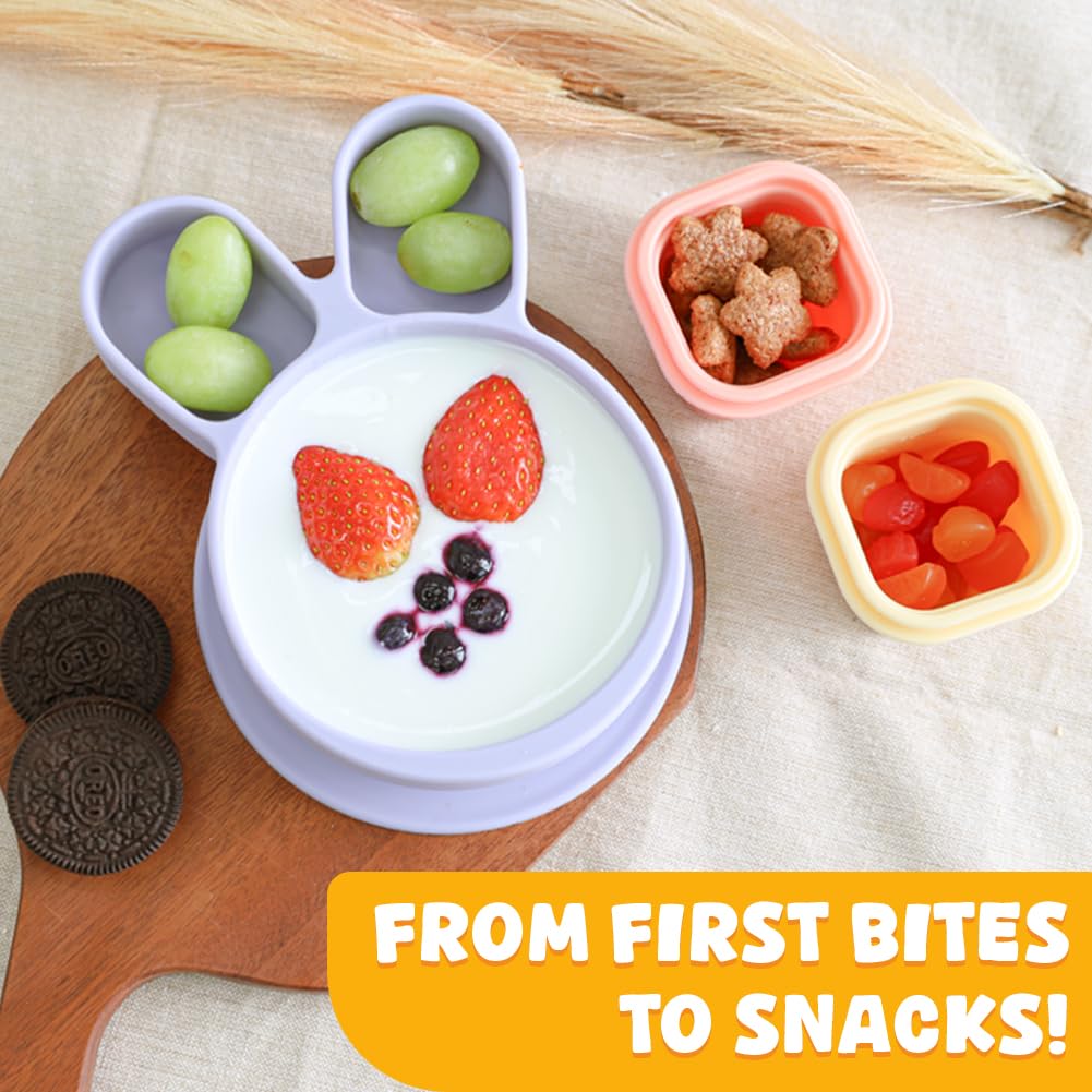 SILUNITY Baby Plates with Suction - Self-Feeding Tools for Baby - Made in Korea - Suction Plates Feeding Essentials - Ideal Baby Food Plates - Perfect Design for Toddlers (Bear Claw) (Gray)