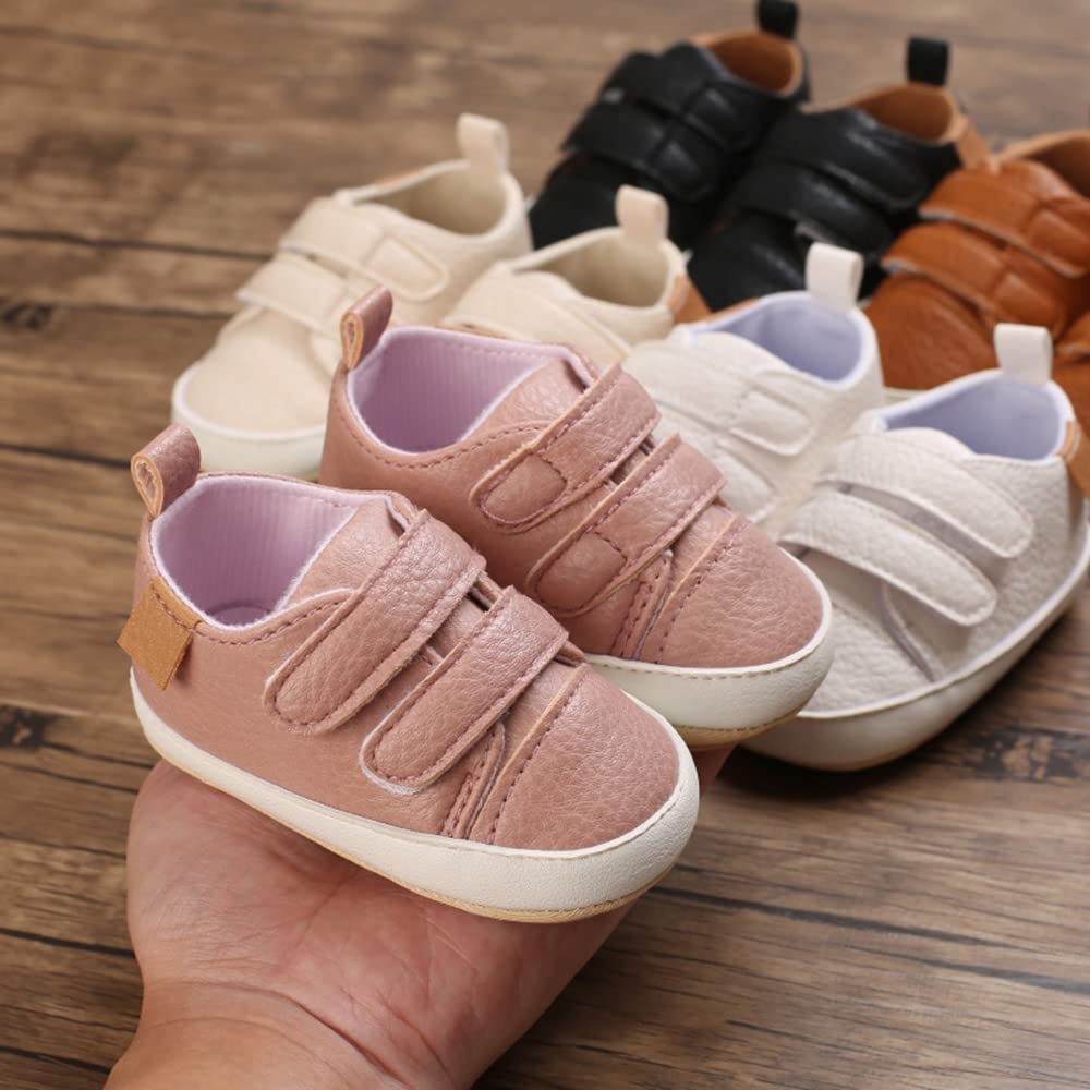 Clowora Baby Boys Girls Shoes Non-Slip Rubber Sole Sneakers Infant First Walking Toddler Crib Shoes Newborn Loafers Flats. (06/Pink,6-12 Months)