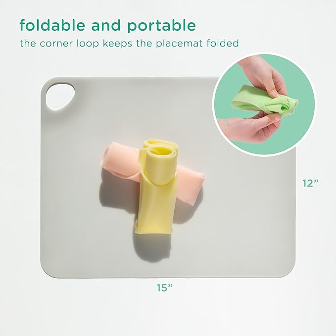 Olababy Fold N Go Silicone Placemat w Travel Case | Dishwasher Safe, BPA Free, Non-Slip, Waterproof | Mini Dining Mat for Infants, Babies, Toddlers and Kids (2, Lemon/Coral)