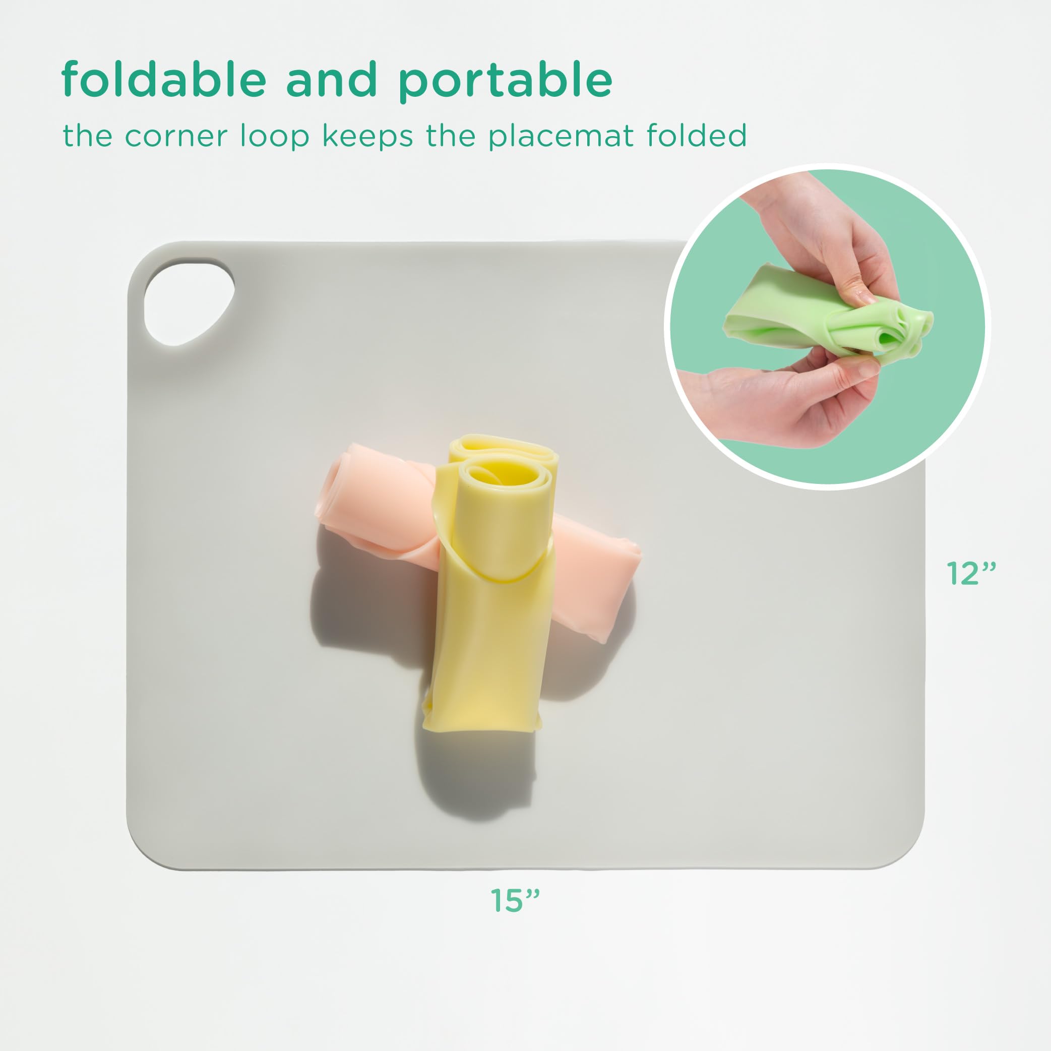 Olababy Fold N Go Silicone Placemat w Travel Case | Dishwasher Safe, BPA Free, Non-Slip, Waterproof | Mini Dining Mat for Infants, Babies, Toddlers and Kids (1, Pearl)