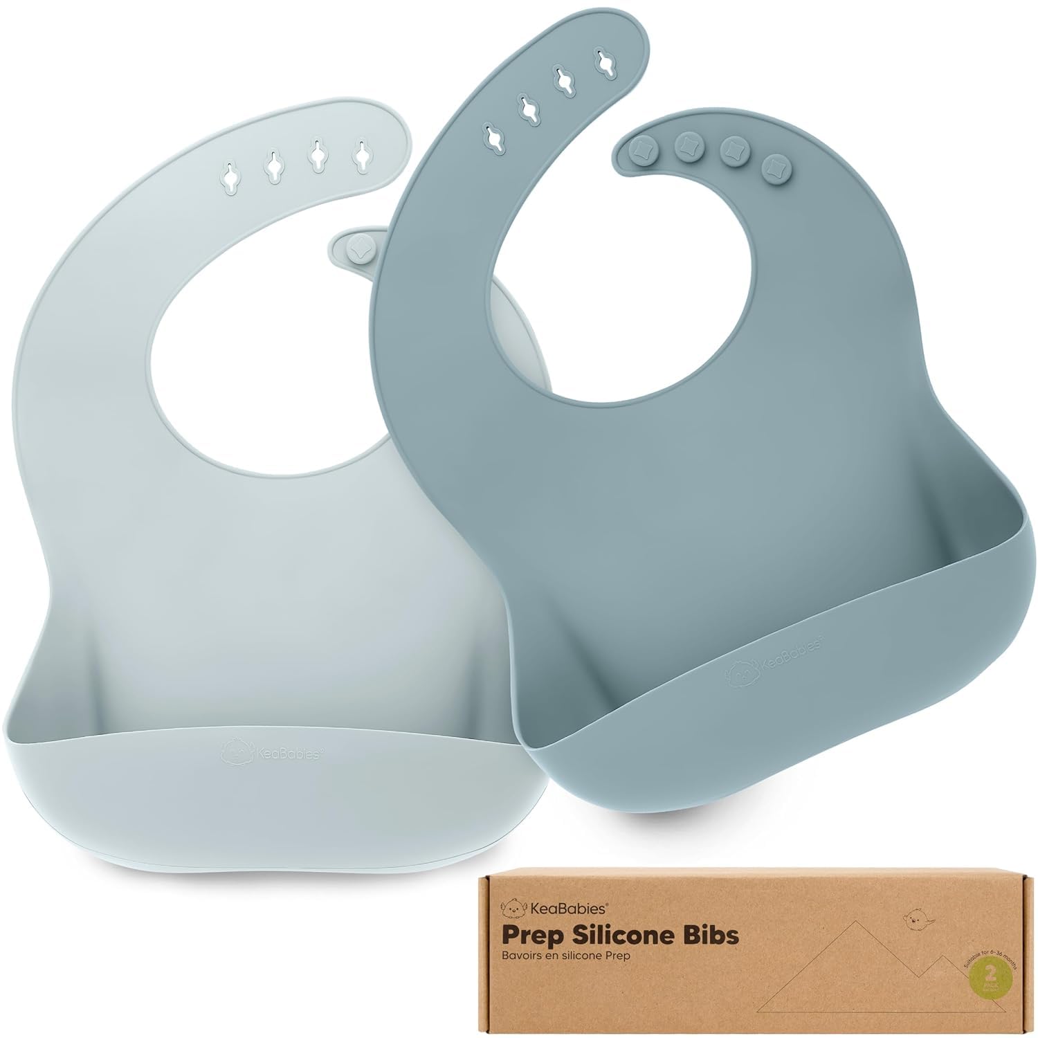 KeaBabies 2-Pack Silicone Bibs for Babies, Toddlers Girl, Boy (Alps)