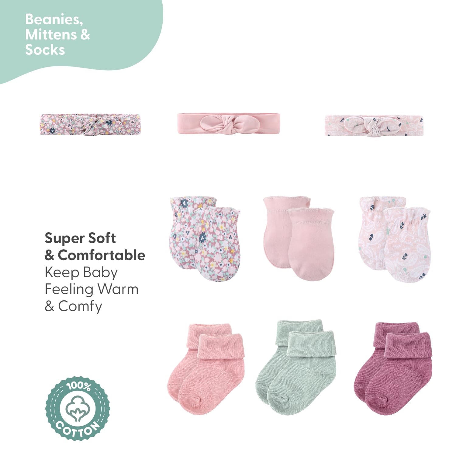 The Peanutshell Baby Layette Gift Set for Girls - 16 Piece New Born Girl Gift Set, Baby Clothes & Newborn Essentials Must Haves - Newborn Clothes 0-3 Months - Prairie Floral