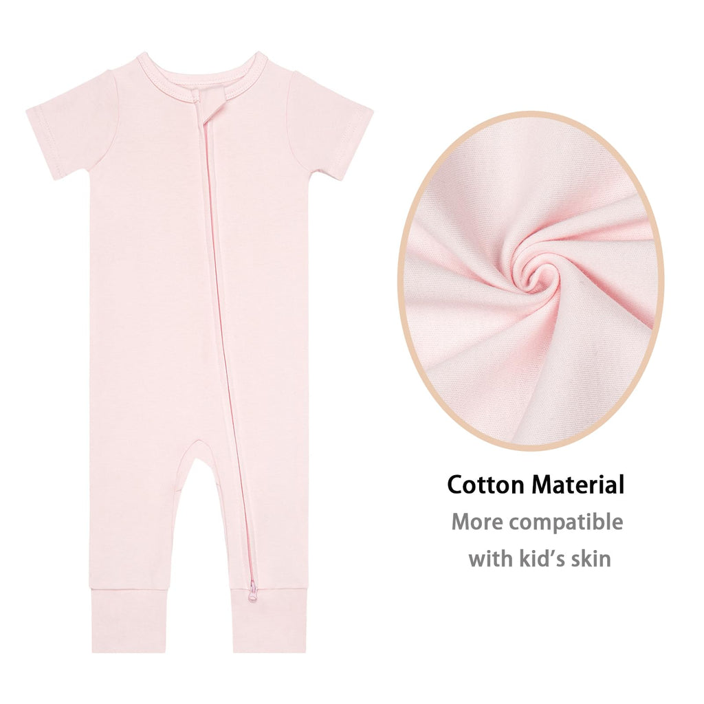 GUISBY Baby Cotton Footless Zipper Pajamas, Pale Pink+Light Purple, 0-3M