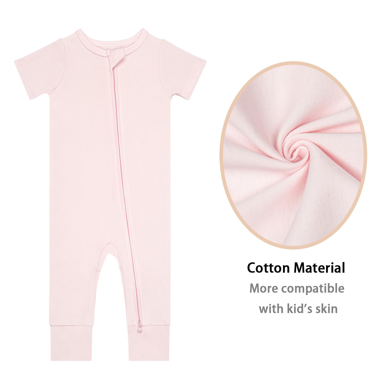 GUISBY Baby Cotton Footless Zipper Pajamas, Pale Pink+Light Purple, 18-24M
