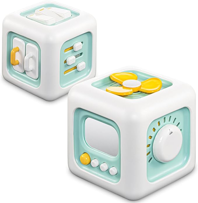Busy Cube Toy, Sensory Toys for Toddlers 1-3, Baby Car Seat Toys 12-18 Months, Toddler Airplane Travel Toys Age 1-2, Learning Fine Motor Skills, 1st Birthday Gifts Stocking Stuffers