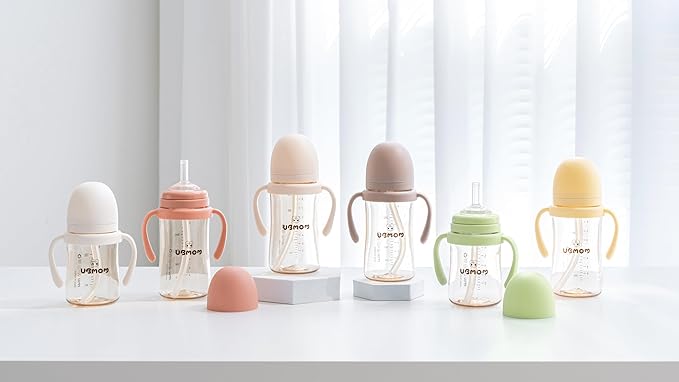 UBMOM Sippy Cup with Straw and Handle, Spillproof Baby and Toddler Cups with Replaceable Straw, BPA-Free PPSU Sippy Cups for Toddlers, 6.76oz (Melon)