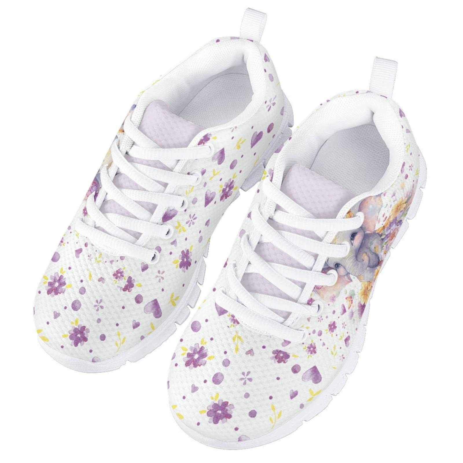MARSVOVO Girl Running Shoes Flexible Breathable Athletic Lightweight Slip On Girl Sneakers Comfortable Resistant Lace-up Pre Walking Shoes for Boy Girl Little Elephant Print Design Size 1 US