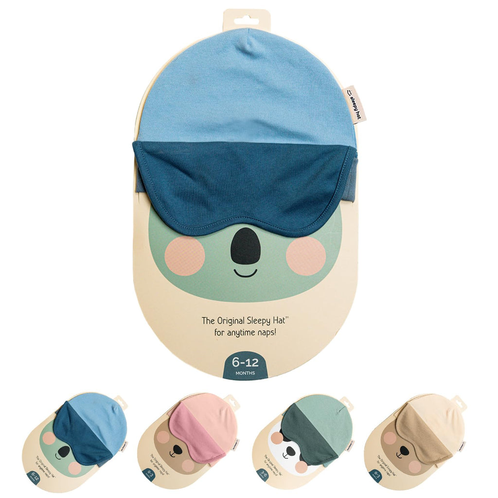 Sleepy Hat The Original Baby Sleep Mask & Soft Eye Shade – Newborn Hat, Sun Hat & Beanie for Travel, Home Blue – 6-12M