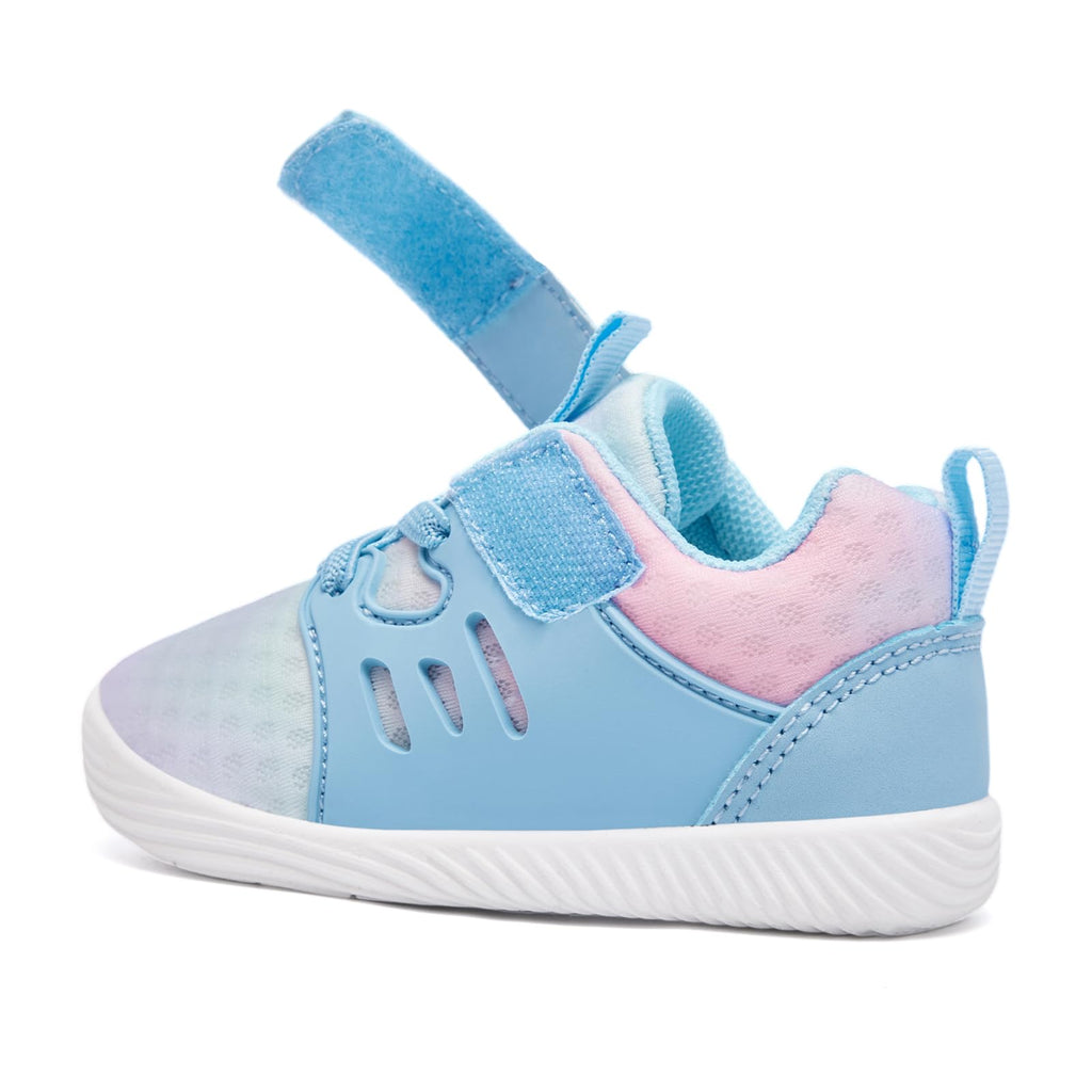 MORENDL Toddler Sneakers Baby Boys & Girls Barefoot Shoes Lightweight Breathable Walking Running Tennis Athletic Sport Shoes Multi Blue 9-12 Months