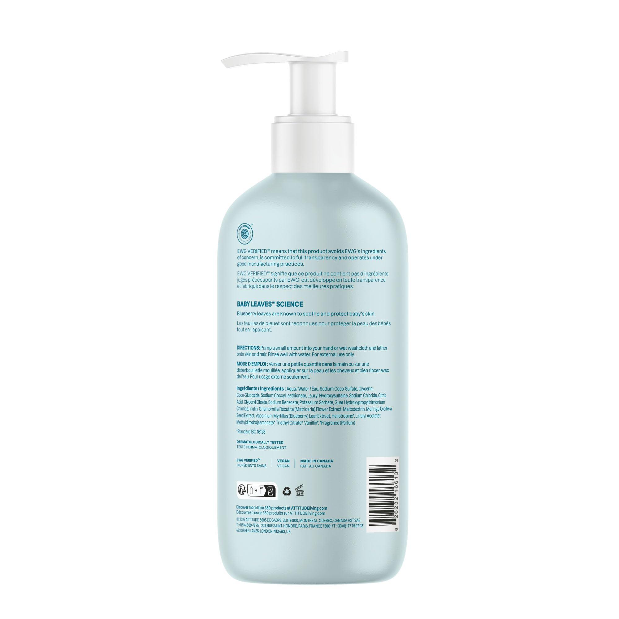 ATTITUDE Baby 2-in-1 Shampoo and Body Wash, EWG Verified, Dermatologically Tested, Vegan, Good Night, 16 Fl Oz (Pack of 3)