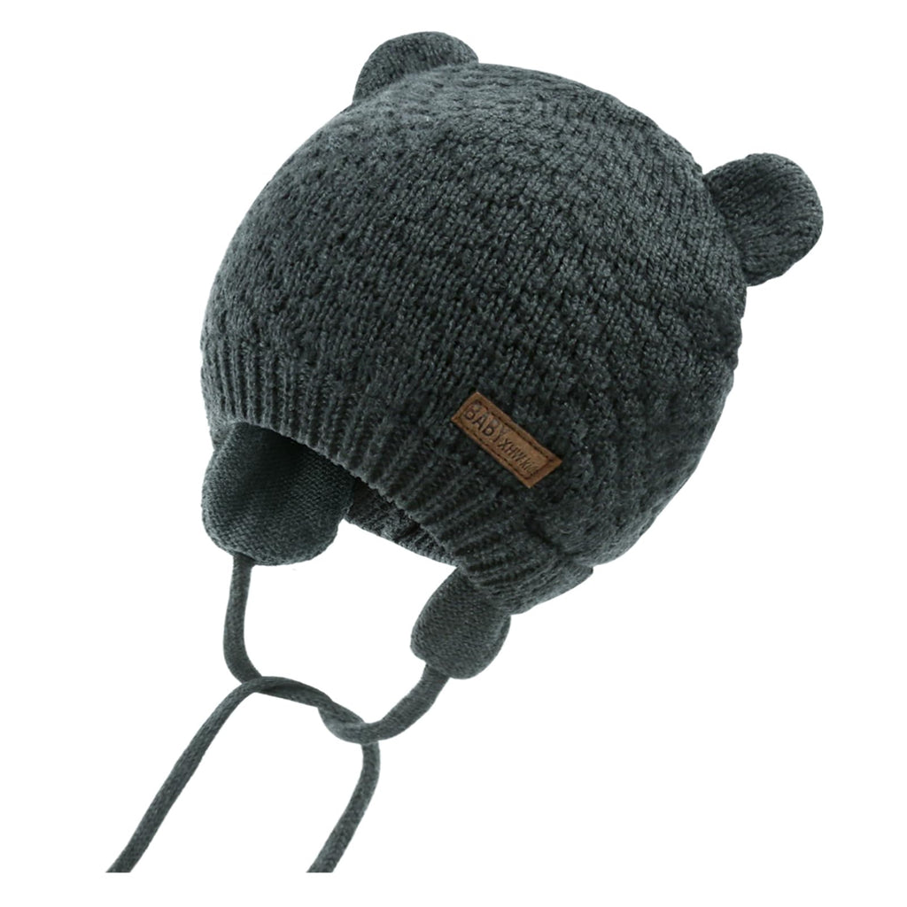 XIAOHAWANG Baby Hat Cute Bear Toddler Earflap Beanie Warm for Fall Winter (6-12 Months, A-Grey 2)