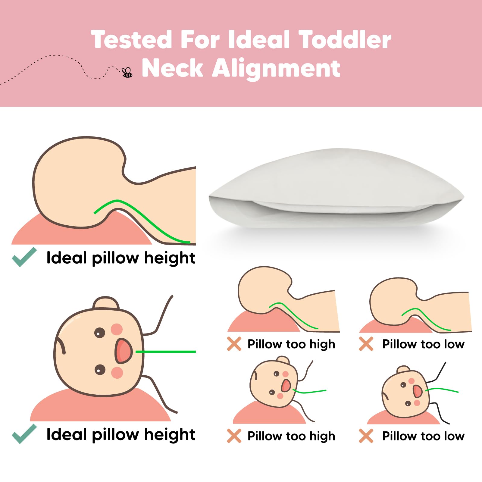 Toddler Pillow with Pillowcase, 13x18 My Little Dreamy Pillow (Clay)