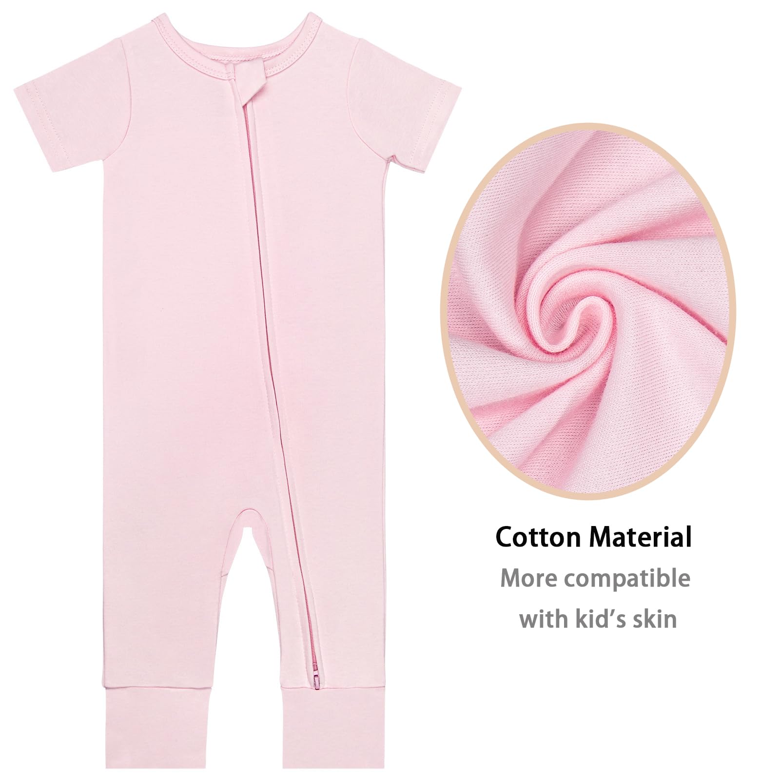 GUISBY Baby Cotton Footless Zipper Pajamas, Light Pink+Purple, 18-24M