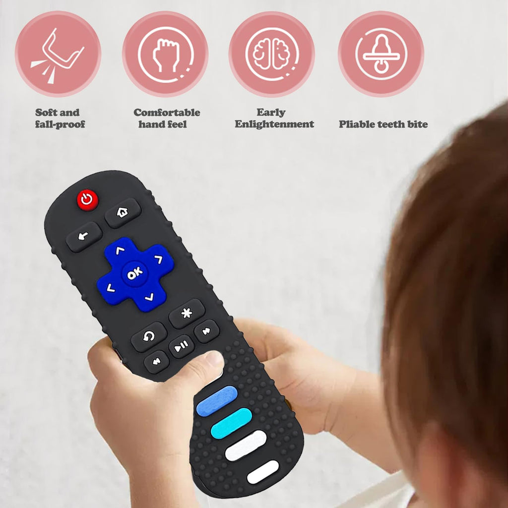 ERSIHUA 2-Pack Baby Teething Toys-TV Remote Control Shape Silicone Infants Teething Toys for Babies 0-18 Months,BPA-Free (2packs-Black)