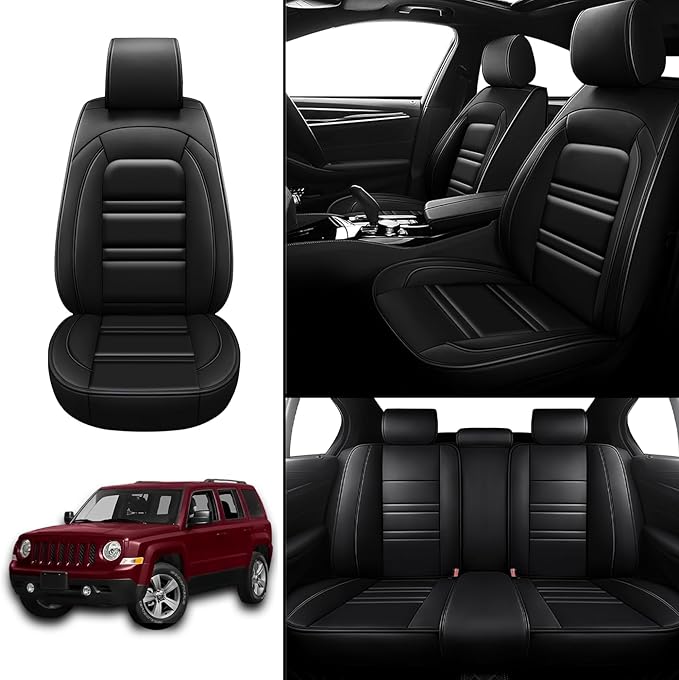 Seat Covers for JP Patriot 2009-2017 | 5-Seats Leather Seat Covers, Easy to Install Automotive Seat Covers Full Set (Full Set, Black)