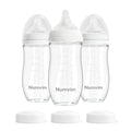 Numvim Natural Glass Baby Bottles with Gentle & Slow Flow Nipples, Newborn Breastfeeding Bottle, Anti-Colic, Includes M Nipples(3 Month+),3 Packs (White 8 Oz)