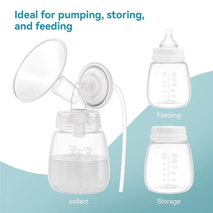 Breast Milk Collection and Storage Bottles, 6oz/180ml, Compatible with Spectra S1 S2 9 Plus, Motif Luna, and Most Wide-Mouth Flanges, Work with Spectra Bottles for Pumping, 4 Pack